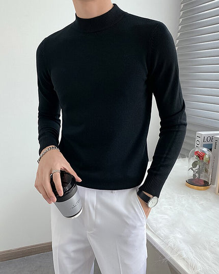 Męski sweter typu golf z gładkiej dzianiny
