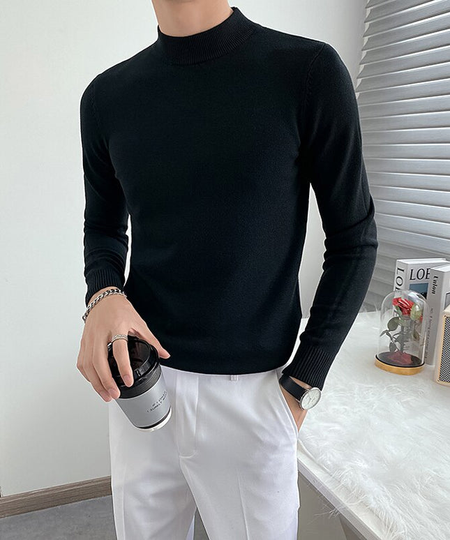 Męski sweter typu golf z gładkiej dzianiny