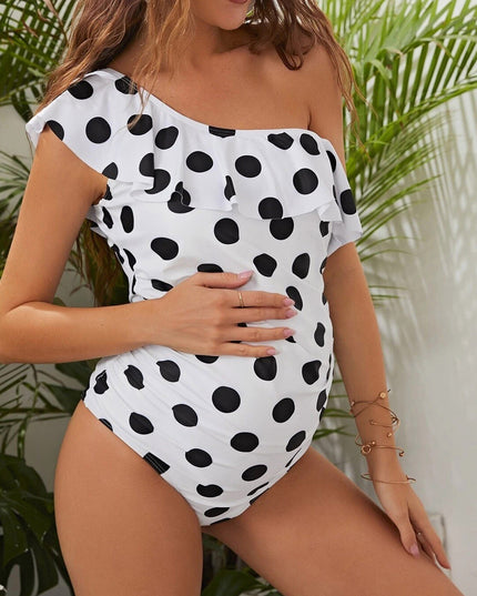 Jednoczęściowy strój kąpielowy dla kobiet w ciąży na jedno ramię w grochy