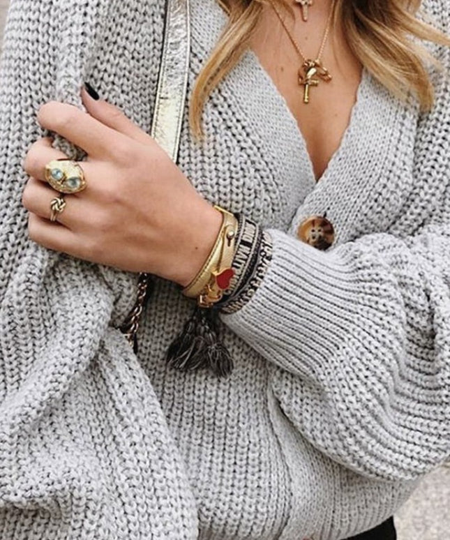 Damski sweter typu dziergany kardigan