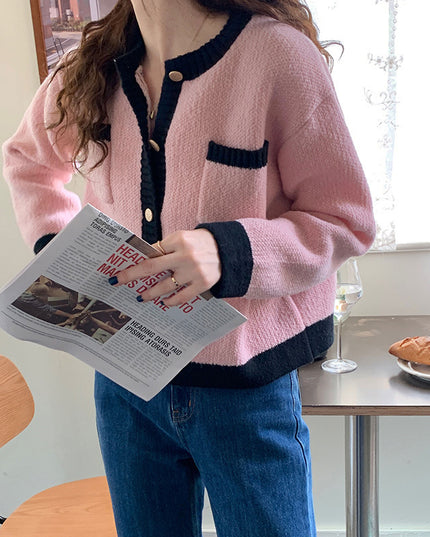 Damski sweter typu kardigan z kieszonkami