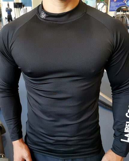 Męska koszulka z długim rękawem sportowa dopasowana z półgolfem