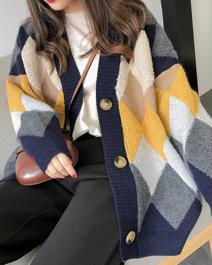 Damski sweter typu kardigan w romby