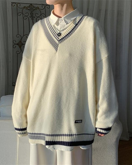 Męski sweter z dekoltem w serek o kroju oversize