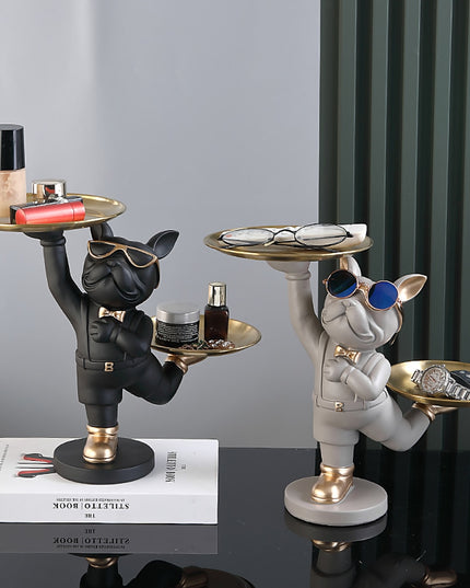 Figurka funkcjonalna buldog francuski z dwiema tacami