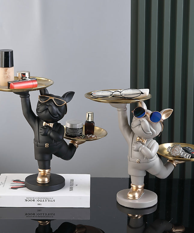 Figurka funkcjonalna buldog francuski z dwiema tacami