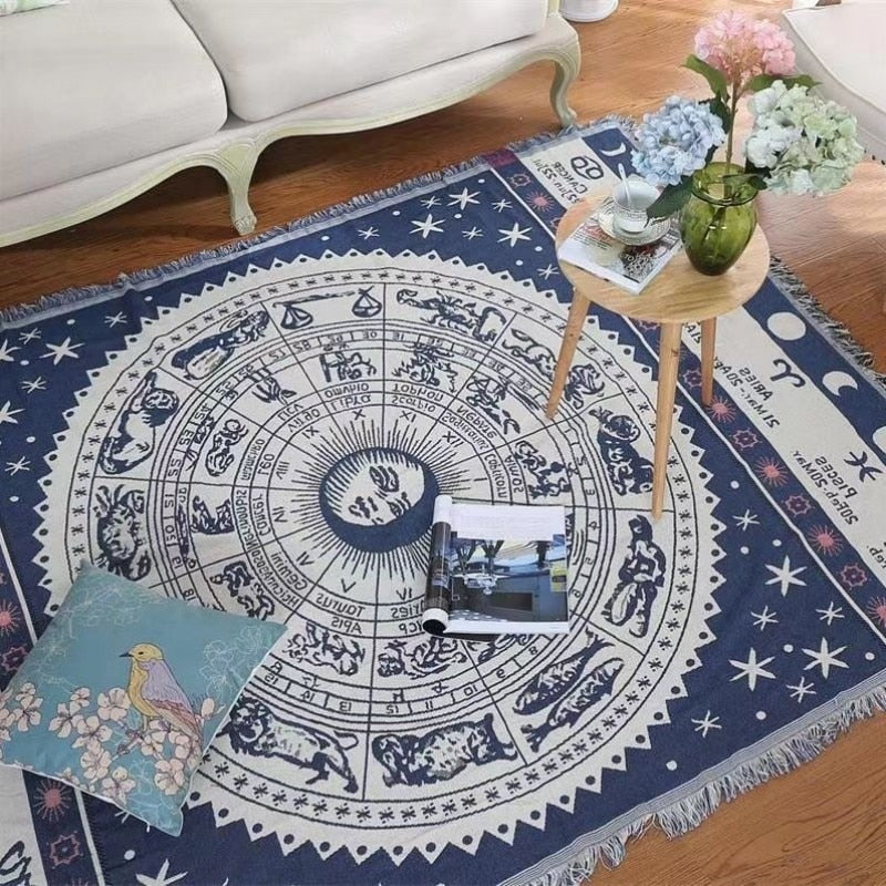 Dwustronny ozdobny pled ze znakami zodiaku