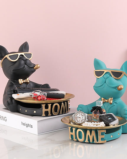 Figurka funkcjonalna buldog francuski ze złotą tacą