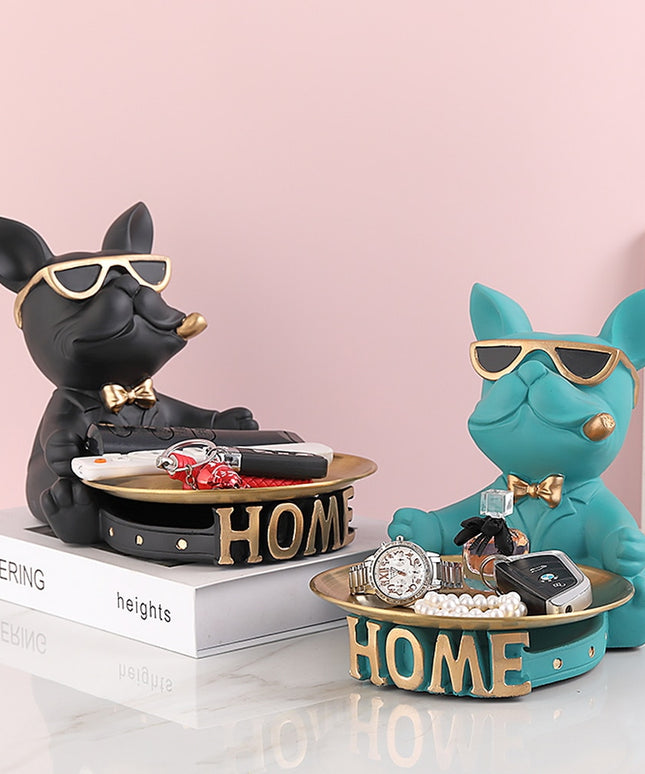 Figurka funkcjonalna buldog francuski ze złotą tacą