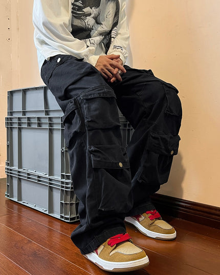 Męskie spodnie bojówki z szerokimi nogawkami