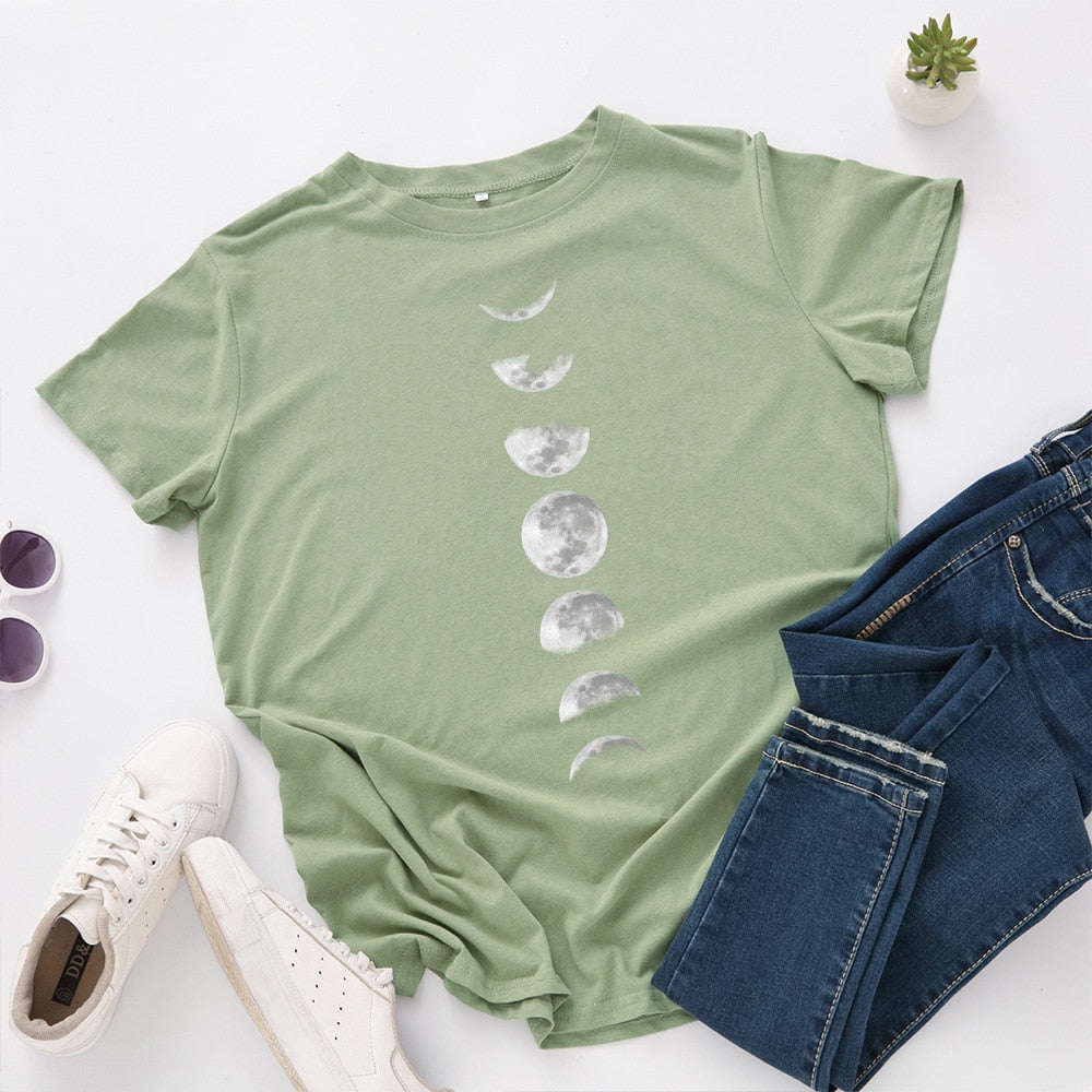 Damski T-shirt klasyczny z nadrukiem z motywem księżyca