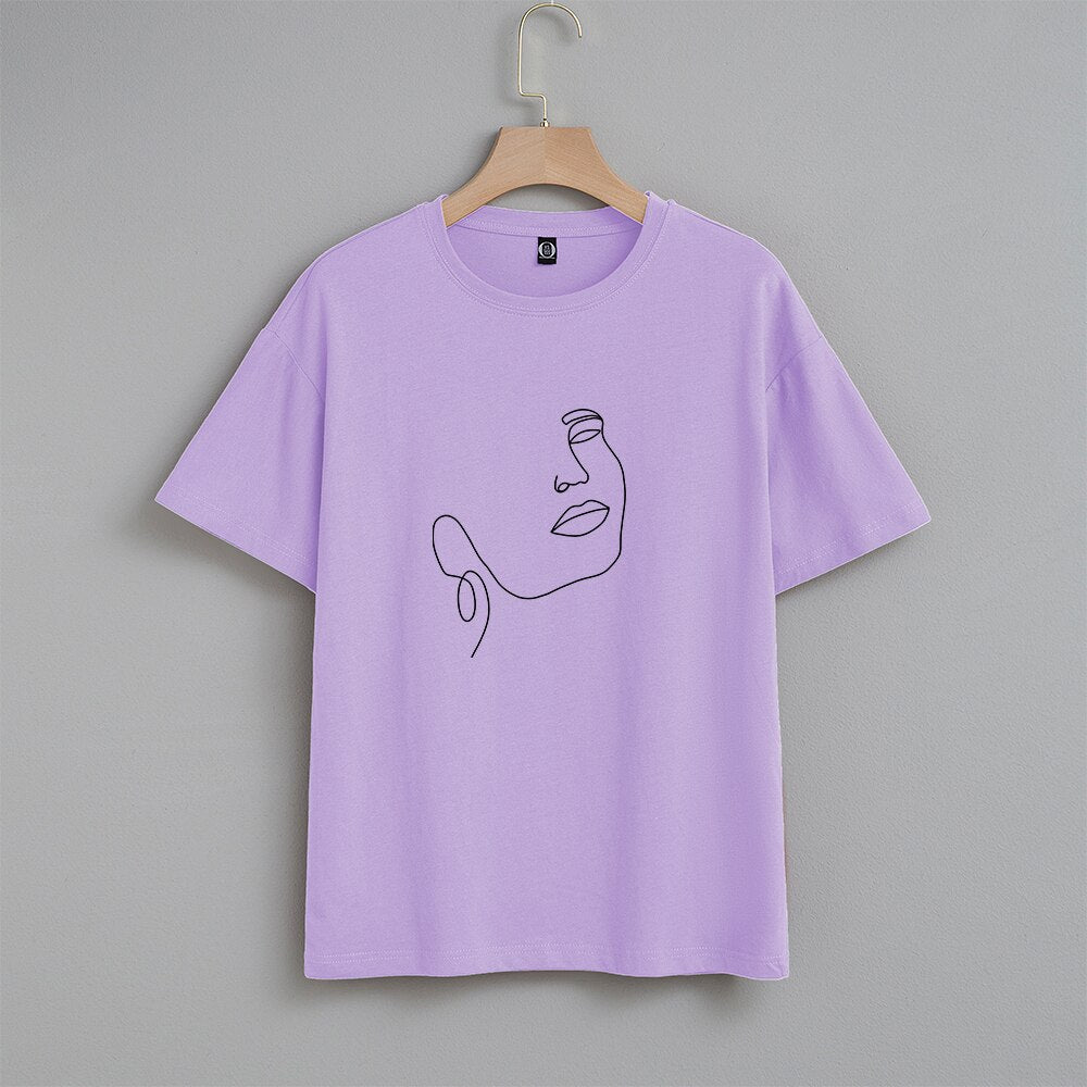 Damski T-shirt z nadrukiem z minimalistycznym motywem