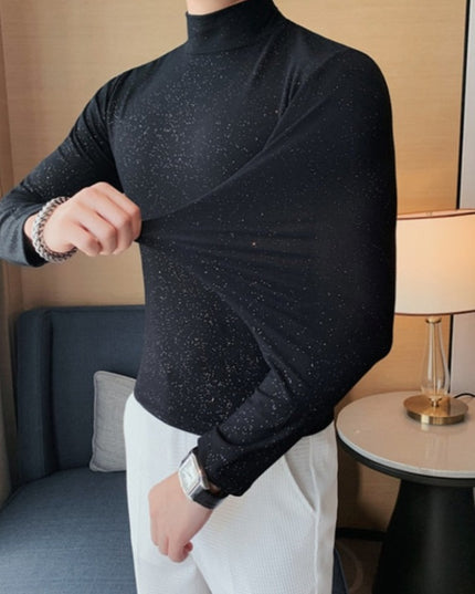 Męska koszulka z długim rękawem dopasowana z golfem