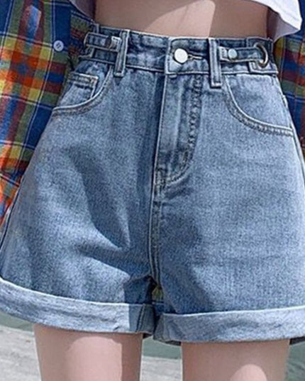 Damskie szorty mom jeans z wysokim stanem z podwiniętymi nogawkami