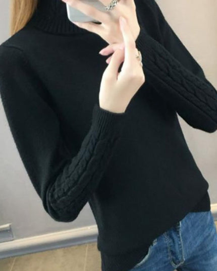 Damski sweter typu golf z plecionką