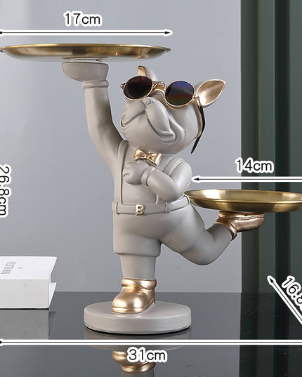 Figurka funkcjonalna buldog francuski ze złotą tacą