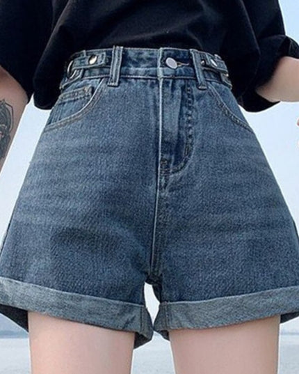 Damskie szorty mom jeans z wysokim stanem z podwiniętymi nogawkami