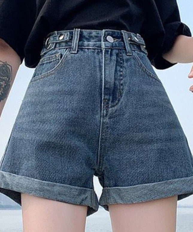 Damskie szorty mom jeans z wysokim stanem z podwiniętymi nogawkami