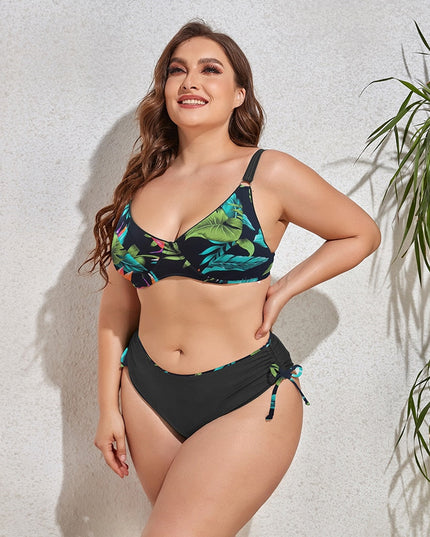 Dwuczęściowy strój kąpielowy plus size bikini we wzory z wiązaniem