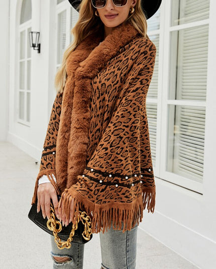 Damski sweter typu ponczo w zwierzęcy wzór