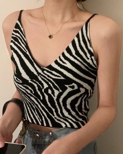 Damski crop top na ramiączkach we wzór zebry