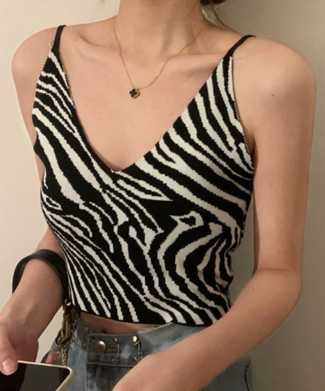 Damski crop top na ramiączkach we wzór zebry