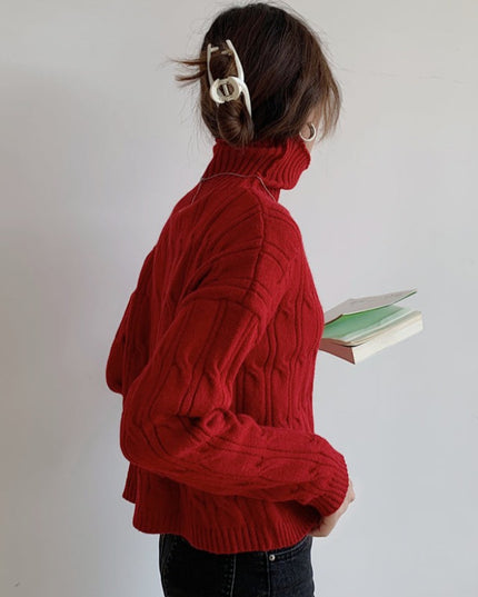 Damski sweter teksturowany z golfem