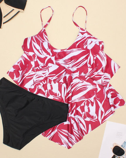 Damski dwuczęściowy strój kąpielowy tankini z falbankami