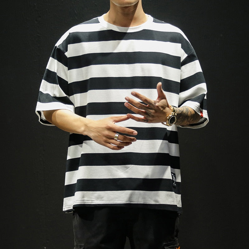 Męski T-shirt oversize w paski