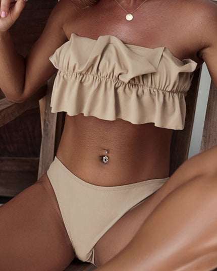 Damski dwuczęściowy strój kąpielowy bikini z falbanką bandeau