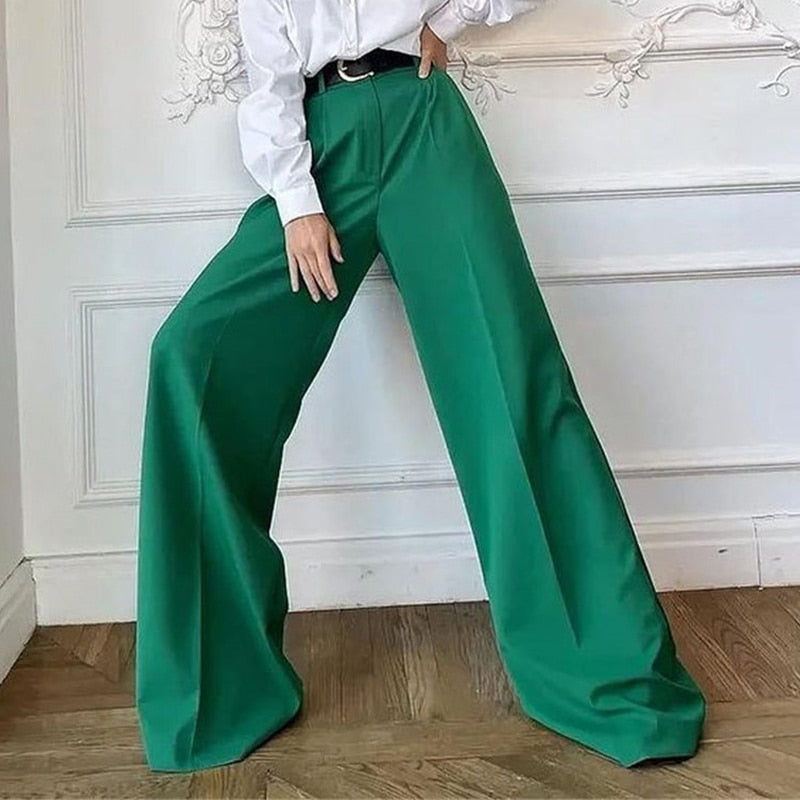 Damskie spodnie eleganckie chinosy z szerokimi nogawkami