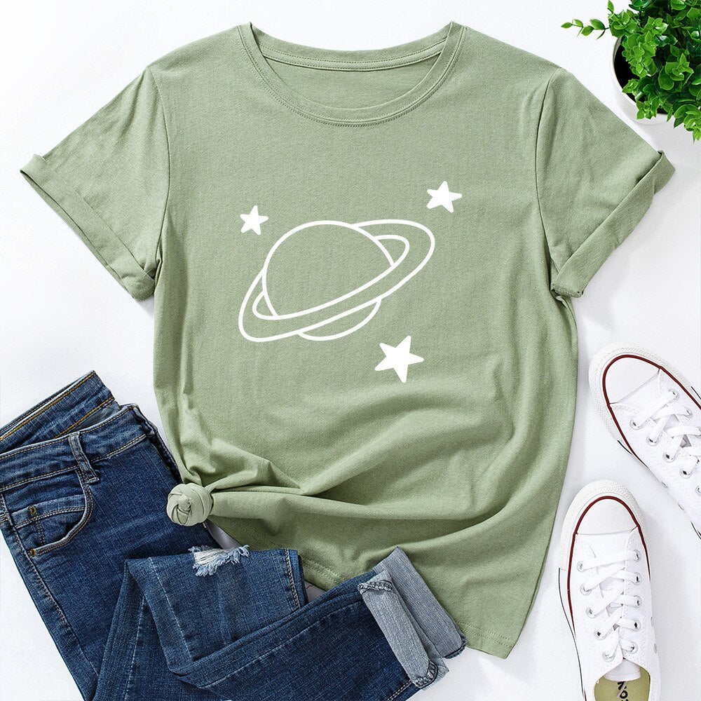 Damski T-shirt z nadrukiem z motywem kosmosu