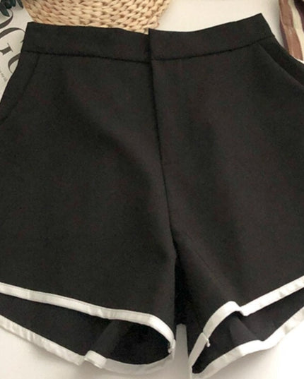 Damskie szorty eleganckie z wysokim stanem i ozdobną lamówką