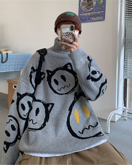 Męski sweter typu golf z nadrukiem