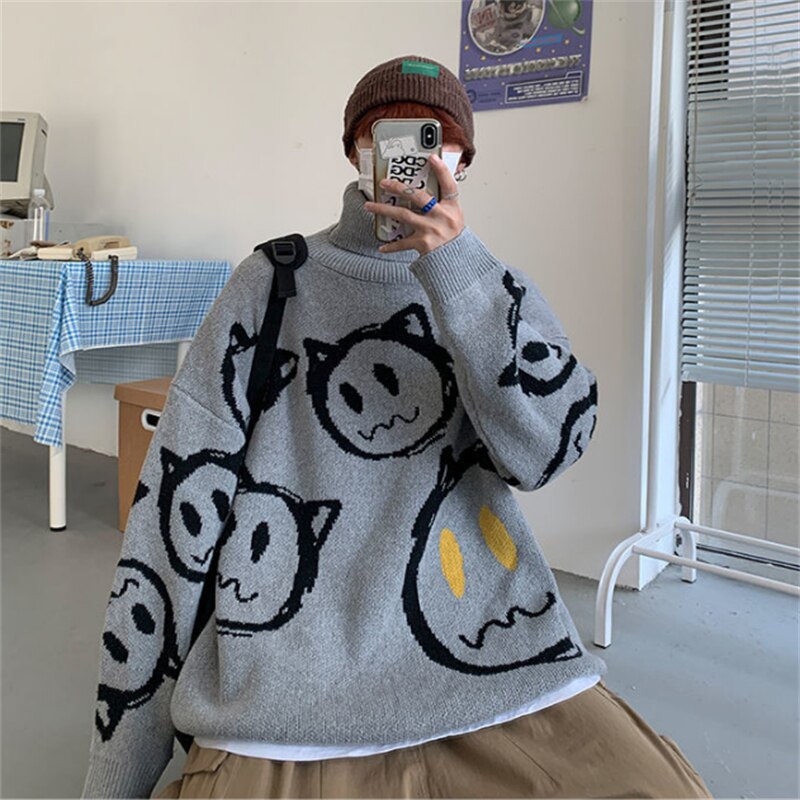Męski sweter typu golf z nadrukiem
