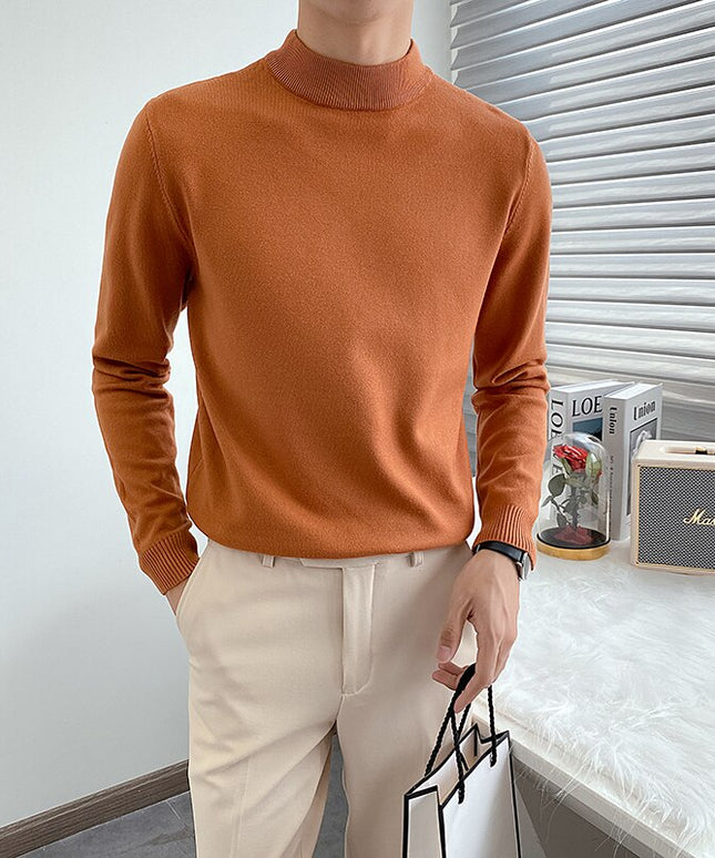 Męski sweter typu golf z gładkiej dzianiny