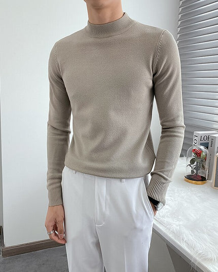 Męski sweter typu golf z gładkiej dzianiny