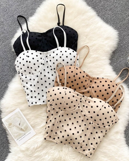 Damski gorsetowy top na ramiączkach w grochy