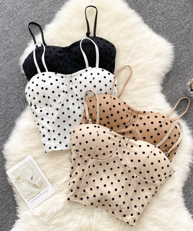 Damski gorsetowy top na ramiączkach w grochy