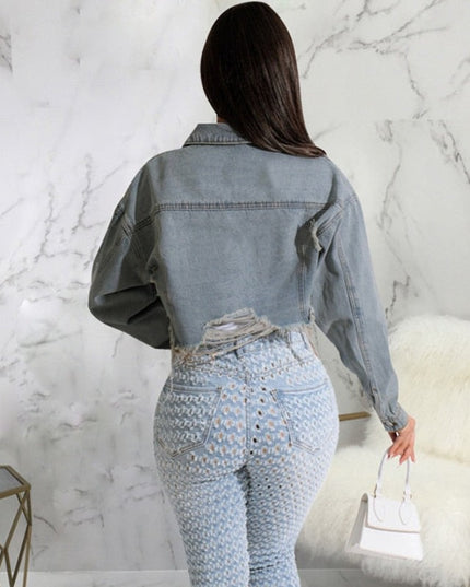 Damska kurtka jeansowa krótka z przetarciami