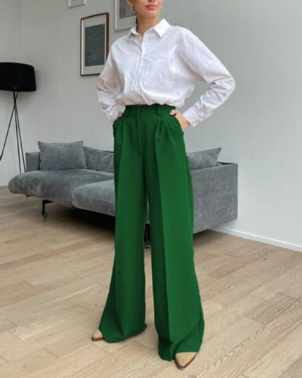 Damskie spodnie chinosy z szerokimi nogawkami podkreślające talię