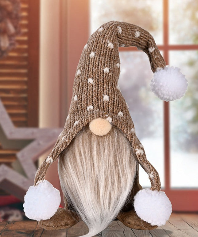 Świąteczny Bożonarodzeniowy skrzat krasnal z czapką w kropki z pomponem