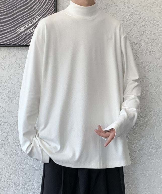 Męska koszulka z długim rękawem o luźnym kroju z golfem