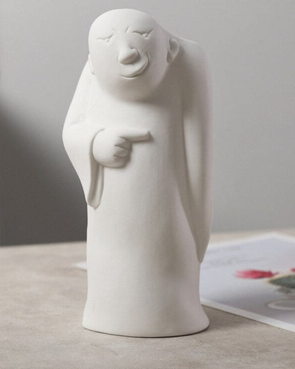 Wazon ceramiczny z motywem twarzy biały