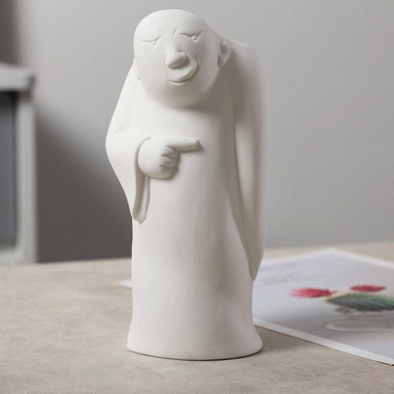 Wazon ceramiczny z motywem twarzy biały