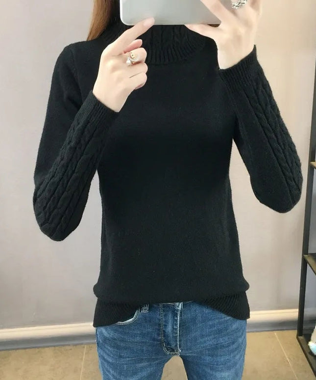 Damski sweter typu golf z plecionką