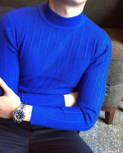 Męski sweter z półgolfem z prążkowanej tkaniny