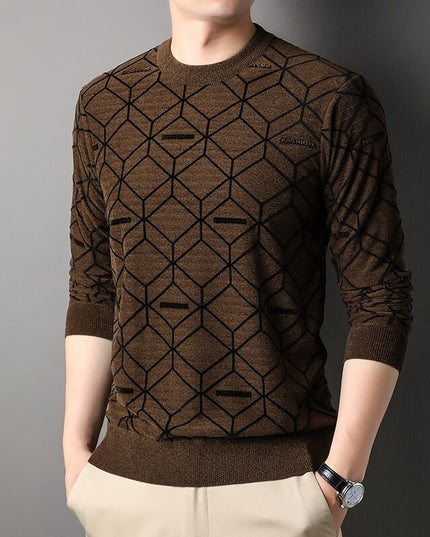 Męski klasyczny sweter z dekoltem w łódkę we wzory