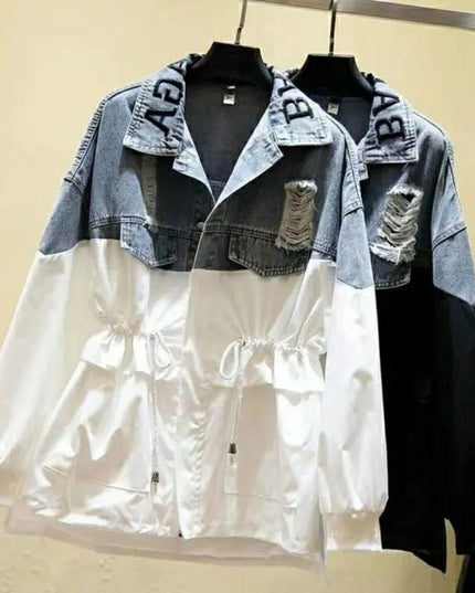 Damska kurtka jeansowa dwukolorowa oversize