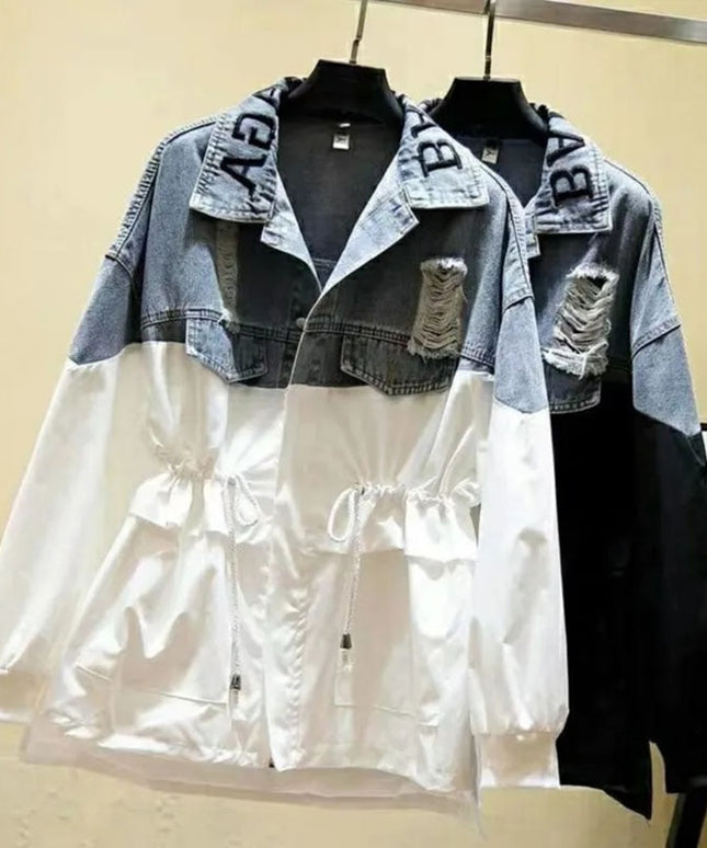 Damska kurtka jeansowa dwukolorowa oversize